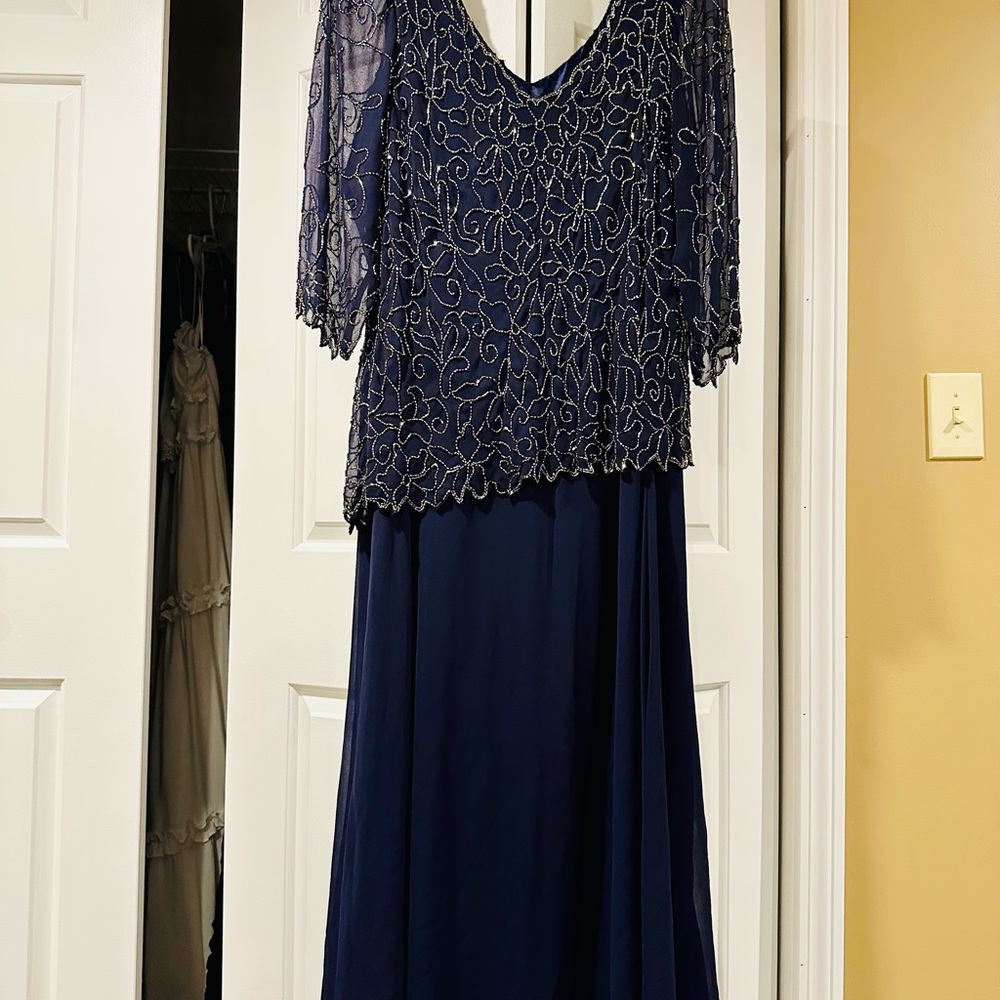 J Kara Navy Blue Beaded Maxi Dress